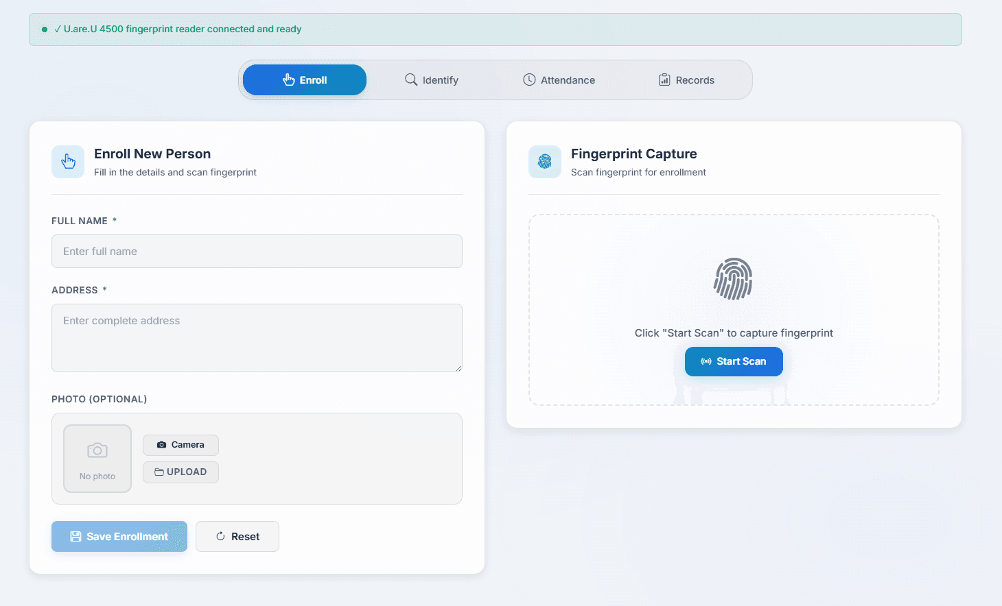 Biometric Attendance System Screenshot