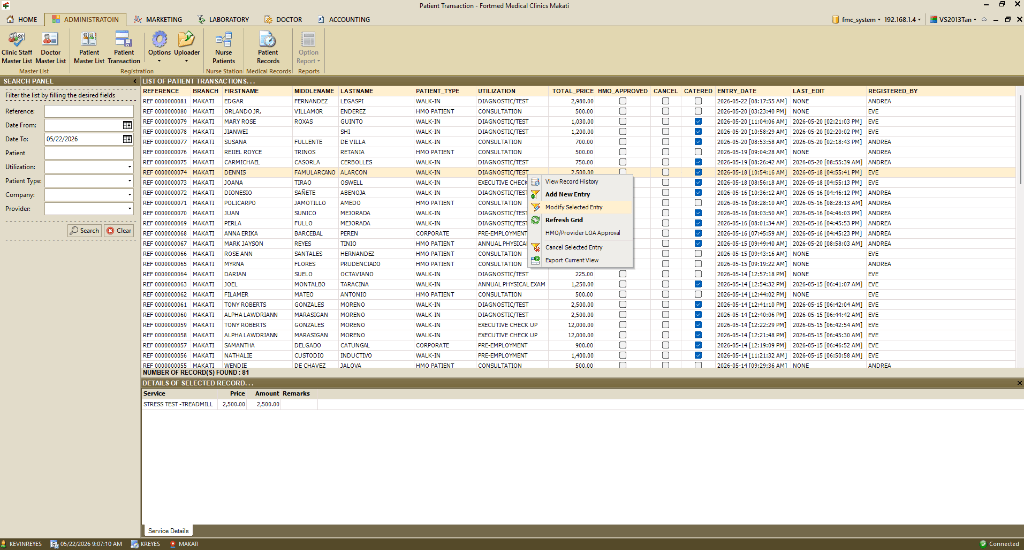 FortMED Clinic ERP Desktop Application Screenshot